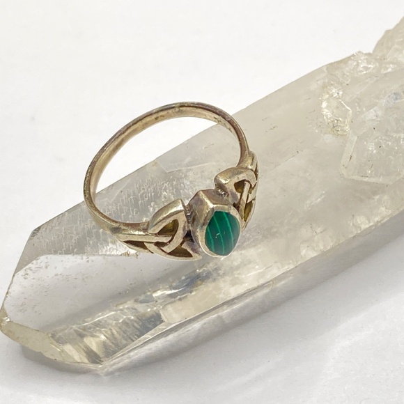 PETER STONE .925 Sterling Ring Malachite Green Celtic Knot Size 7.5 - Picture 3 of 10